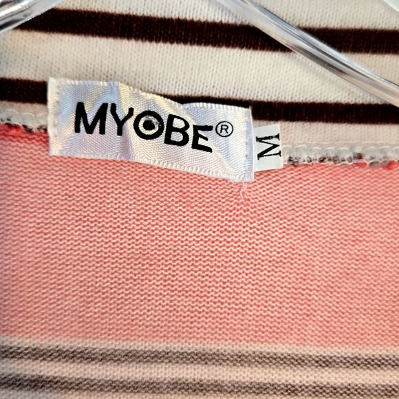 Myobe Women's Sweater Cardigan Medium M Striped Orange Brown Misses Size 8 10 - Picture 3 of 8